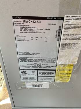 18wcx-12-ab First Company New - Open Box Split Home Air Conditioner Read Script