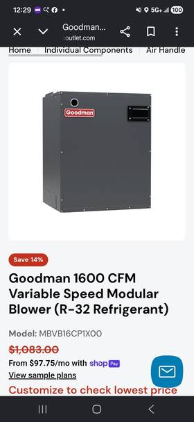 Goodman Mbvb16cp1x00 Air Handler 4 Ton