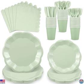 B0f9yfjwkt Visit The Natnarr Store 175 Pcs Sage Green Party Supplies Set - Plates Cups Napkins And Cutlery
