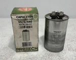 Protech 43-25133-17 Capacitor 55/5 Uf 440VAC Round. Fixed Price $18.88.