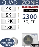 Quad Zone Ductless Mini Split Air Conditioner Hyper Heat Pump: 9K+9K+12K+18K Btu. Fixed Price $3586.44.