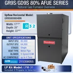 Goodman 80% 80000 Btu Ng Or Lp Gas Furnace 1 Stage Multi-position, GR9S80/GD9S80. Fixed Price $1414.00.