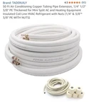 Taderuily 50 Ft Air Conditioning Copper Tubing Pipe Extension, 1/4" 1/2" 3/8". Fixed Price $119.99.